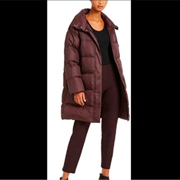 Eileen Fisher Eggshell Recycled Nylon Funnel Neck Coat - Petite Small - Cassis - Picture 15 of 15